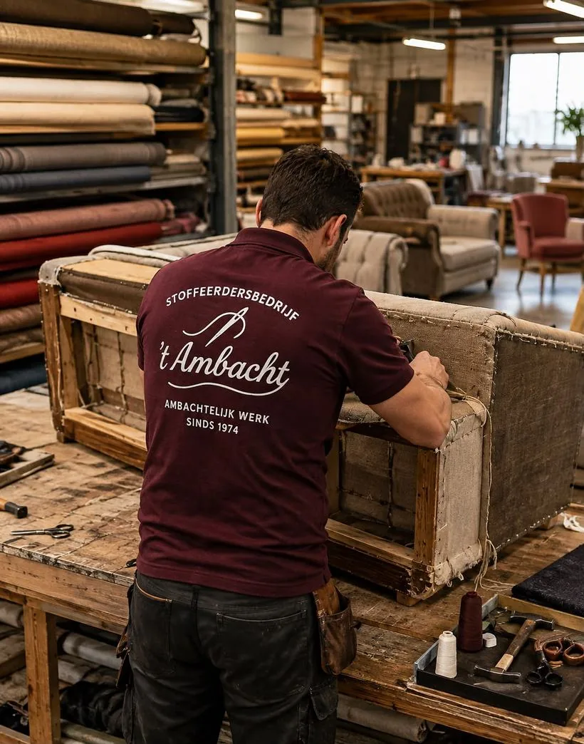 Stoffeerder aan het werk in onze eigen werkplaats